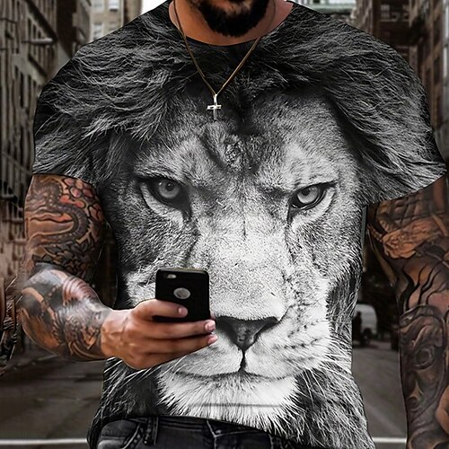 

Lion Casual Mens 3D Shirt | Black Summer Cotton | King Tee Graphic Animal Crew Neck Clothing Apparel 3D Print Outdoor Daily Short Sleeve Fashion Designer Vintage Dark
