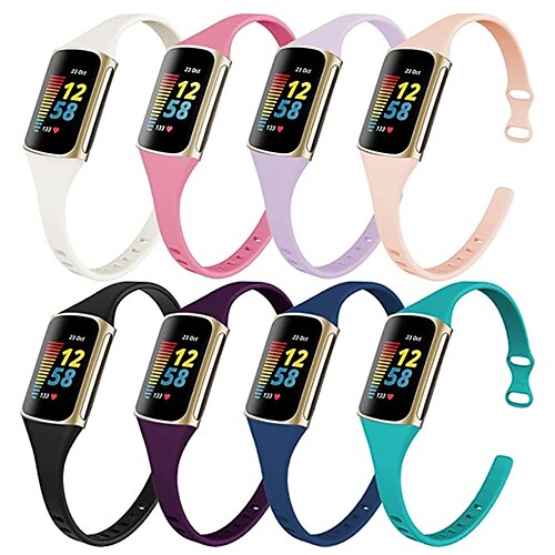 

6 Pack 4 Pack Smart Watch Band Compatible with Fitbit Charge 5 Slim Thin Narrow Soft Silicone Band Strap Sport Replacement Wristbands for Fitbit Charge 5