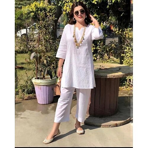 Women's Shirt Pants Sets Pants Trousers Streetwear White Pink Casual Daily Plain V Neck S M L XL 2XL
Women's Shirt Pants Sets Pants Trousers Streetwear White Pink Casual Daily Plain V Neck S M L XL 2XL