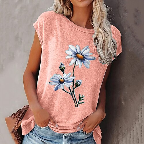 Mulheres Camiseta Blusa Preto Branco Rosa Floral Imprimir Manga Curta Casual Feriado Básico Decote Redondo Padrão Tema Flores S
Mulheres Camiseta Blusa Preto Branco Rosa Floral Imprimir Manga Curta Casual Feriado Básico Decote Redondo Padrão Tema Flores S