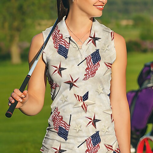 Women's Polo Shirt Golf Shirt Button Up Polo Breathable Quick Dry Moisture Wicking Sleeveless Golf Apparel Golf Clothes Regular Fit Flag Printed Summer Tennis Golf Pickleball
Women's Polo Shirt Golf Shirt Button Up Polo Breathable Quick Dry Moisture Wicking Sleeveless Golf Apparel Golf Clothes Regular Fit Flag Printed Summer Tennis Golf Pickleball