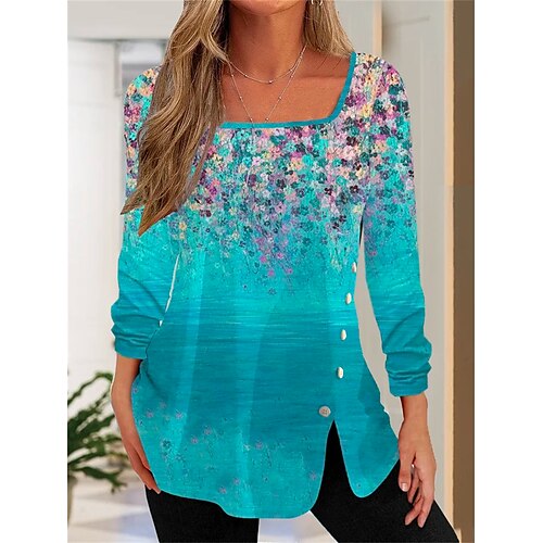 T shirt Tee Femme Bleu Floral Imprimer manche longue Vacances Fin de semaine basique Col Carré Normal Standard Fleur Peinture S
T shirt Tee Femme Bleu Floral Imprimer manche longue Vacances Fin de semaine basique Col Carré Normal Standard Fleur Peinture S
