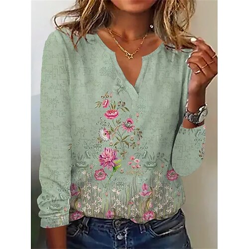 Mulheres Camiseta Azul Roxo Verde Floral Imprimir Manga Longa Feriado Final de semana Básico Decote V Padrão Tema Flores Pintura S
Mulheres Camiseta Azul Roxo Verde Floral Imprimir Manga Longa Feriado Final de semana Básico Decote V Padrão Tema Flores Pintura S