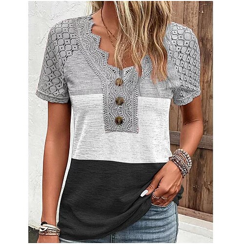Damen T Shirt Hellgrün Rosa Blau Farbblock Spitze Kurzarm Täglich Wochenende Basic V Ausschnitt Standard S
Damen T Shirt Hellgrün Rosa Blau Farbblock Spitze Kurzarm Täglich Wochenende Basic V Ausschnitt Standard S