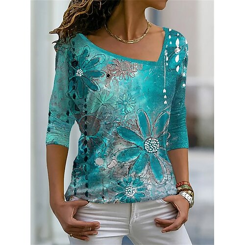 Mulheres Camiseta Azul Floral Imprimir Manga Longa Feriado Final de semana Básico Decote V Padrão Tema Flores Pintura S
Mulheres Camiseta Azul Floral Imprimir Manga Longa Feriado Final de semana Básico Decote V Padrão Tema Flores Pintura S