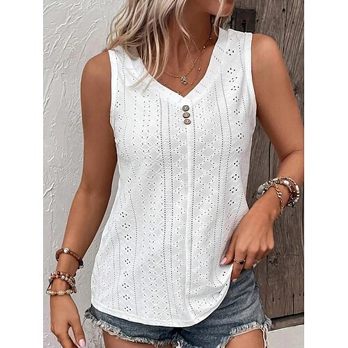 Mujer Camiseta sin mangas Negro Blanco Amarillo Plano Botón Sin Mangas Casual Básico Escote en Pico Regular S
Mujer Camiseta sin mangas Negro Blanco Amarillo Plano Botón Sin Mangas Casual Básico Escote en Pico Regular S