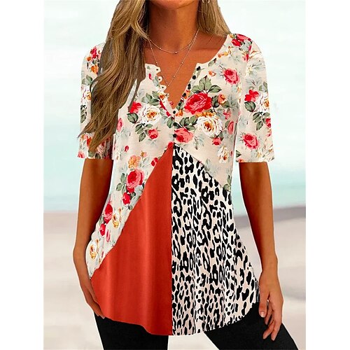 Mulheres Camiseta Blusa Preto Rosa Laranja Floral Poá Imprimir Manga Curta Casual Feriado Básico Decote Redondo Padrão Tema Flores S
Mulheres Camiseta Blusa Preto Rosa Laranja Floral Poá Imprimir Manga Curta Casual Feriado Básico Decote Redondo Padrão Tema Flores S