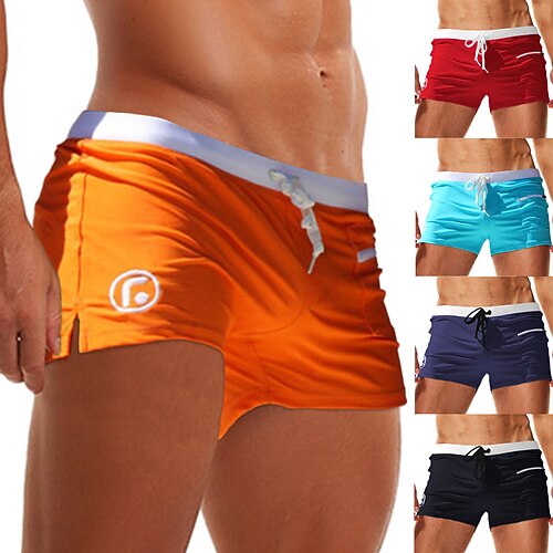 

Men's Swimwear Swim Trunks Boxer Swim Shorts Lace up Print Solid Colored Tropical Quick Dry Holiday Swimming Pool Sporty Basic Light Blue Black