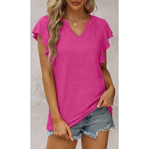 Mulheres Camiseta Blusa Preto Branco Rosa Tecido Frufru Manga Curta Casual Básico Decote V Padrão S
Mulheres Camiseta Blusa Preto Branco Rosa Tecido Frufru Manga Curta Casual Básico Decote V Padrão S