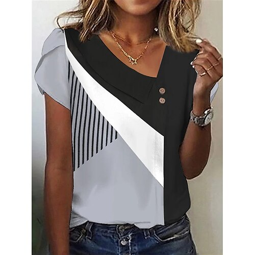 T shirt Tee Femme Noir Gris Rayé Bouton Imprimer Manche Courte du quotidien Fin de semaine basique Col V Normal Standard Peinture S
T shirt Tee Femme Noir Gris Rayé Bouton Imprimer Manche Courte du quotidien Fin de semaine basique Col V Normal Standard Peinture S