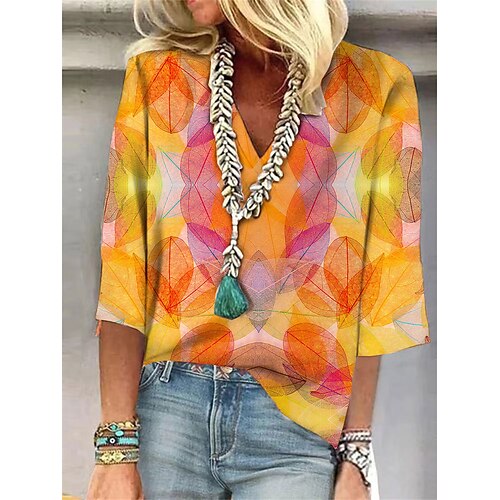 Women's Shirt Blouse Orange Leaf Print 3/4 Length Sleeve Casual Holiday Basic V Neck Regular Floral S
Women's Shirt Blouse Orange Leaf Print 3/4 Length Sleeve Casual Holiday Basic V Neck Regular Floral S
