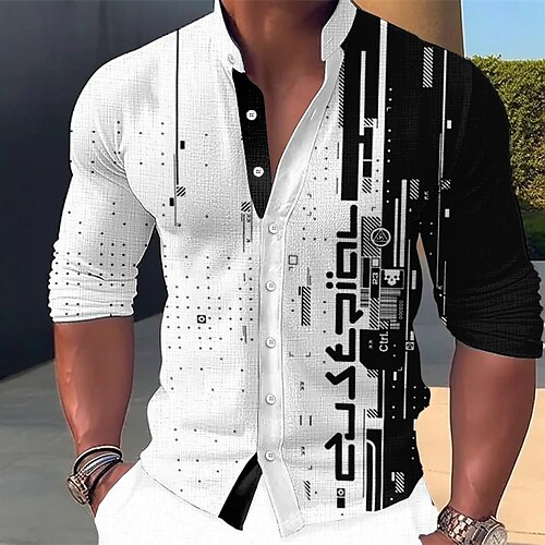 

Men's Shirt Graphic Prints Geometry Stand Collar Blue-Green White Pink Blue Green Outdoor Street Long Sleeve Print Clothing Apparel Fashion Streetwear Designer Casual