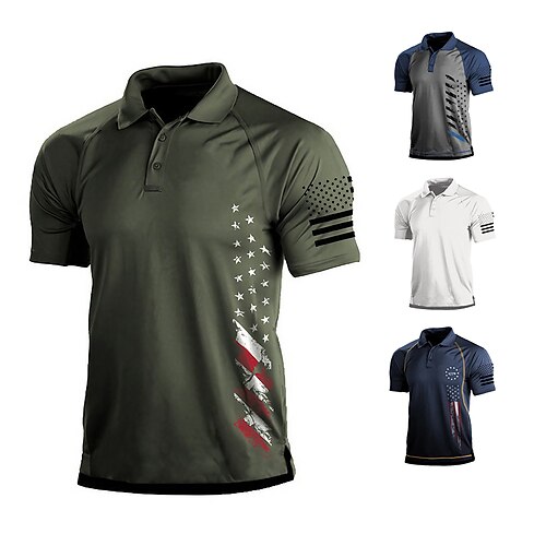

Men's Golf Polo Shirt Dark Grey Army Green Dark Navy Short Sleeve Sun Protection Moisture Wicking Top Summer Golf Attire Clothes Outfits Wear Apparel