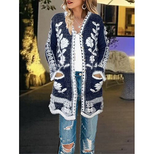 Mulheres Sueter Cardigan Saltador Estriado Tricotar Bolsos Floral Abertura Frontal à moda Casual Diário Para Noite Verão Primavera Preto Azul Marinha S M L
Mulheres Sueter Cardigan Saltador Estriado Tricotar Bolsos Floral Abertura Frontal à moda Casual Diário Para Noite Verão Primavera Preto Azul Marinha S M L