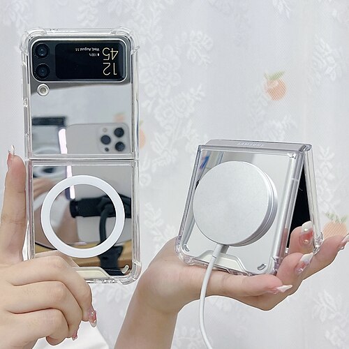 

telefone Capinha Para Samsung Galaxy Com Magsafe Virar Z 5/4/3 Espelho Magnética Suporte para carregamento sem fio Cor Sólida PC