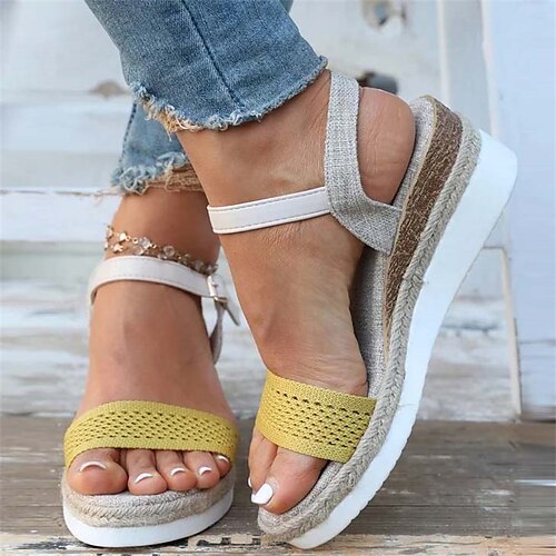 Mulheres Sandálias Calcanhares Sandálias de tira de tornozelo Ao ar livre Diário Verão Salto Plataforma Elegante Casual Boêmia Couro Ecológico Tecido elástico Fivela Côr Sólida Amarelo
Mulheres Sandálias Calcanhares Sandálias de tira de tornozelo Ao ar livre Diário Verão Salto Plataforma Elegante Casual Boêmia Couro Ecológico Tecido elástico Fivela Côr Sólida Amarelo