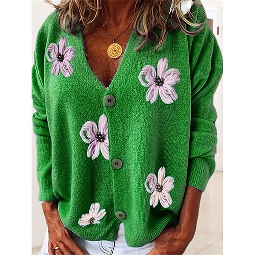 Women's Cardigan Sweater Jumper Ribbed Knit Button Embroidery Floral V Neck Stylish Vintage Style Outdoor Daily Spring Fall Red Orange S M L
Women's Cardigan Sweater Jumper Ribbed Knit Button Embroidery Floral V Neck Stylish Vintage Style Outdoor Daily Spring Fall Red Orange S M L
