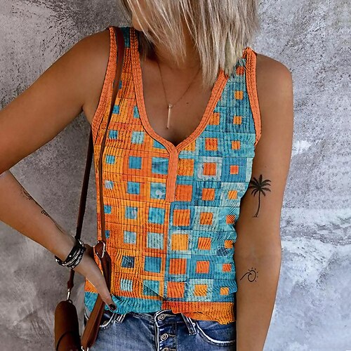 Mujer Camiseta sin mangas Amarillo Azul Piscina Naranja Plaid Estampado Sin Mangas Casual Básico Escote en Pico Regular S
Mujer Camiseta sin mangas Amarillo Azul Piscina Naranja Plaid Estampado Sin Mangas Casual Básico Escote en Pico Regular S