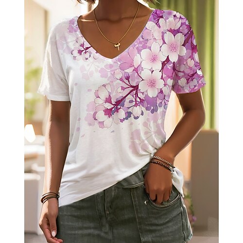 T shirt Tee Femme Rouge Bleu Violet Floral Imprimer Manche Courte Vacances Fin de semaine basique Col V Normal Standard Fleur Peinture S
T shirt Tee Femme Rouge Bleu Violet Floral Imprimer Manche Courte Vacances Fin de semaine basique Col V Normal Standard Fleur Peinture S