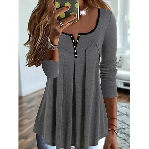 Women's T shirt Tee Blue Green Gray Plain Button Long Sleeve Casual Basic U Neck Regular S
Women's T shirt Tee Blue Green Gray Plain Button Long Sleeve Casual Basic U Neck Regular S