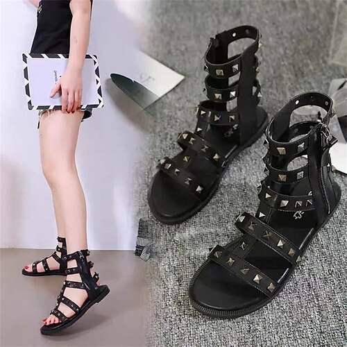 Femme Sandales Chaussures de confort du quotidien Rivet Talon Plat Bout ouvert Mode Minimalisme Cuir Verni Fermeture Couleur unie Noir
Femme Sandales Chaussures de confort du quotidien Rivet Talon Plat Bout ouvert Mode Minimalisme Cuir Verni Fermeture Couleur unie Noir