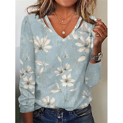 Mujer Camiseta Azul Piscina Floral Estampado Manga Larga Festivos Fin de semana Básico Escote en Pico Regular Flor Pintura S
Mujer Camiseta Azul Piscina Floral Estampado Manga Larga Festivos Fin de semana Básico Escote en Pico Regular Flor Pintura S