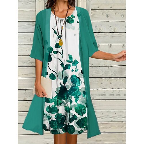 Women's Two Piece Dress Set Casual Dress Print Dress Outdoor Daily Fashion Elegant Print Midi Dress Crew Neck 3/4 Length Sleeve Leaf Regular Fit Green Summer Spring S M L XL XXL
Women's Two Piece Dress Set Casual Dress Print Dress Outdoor Daily Fashion Elegant Print Midi Dress Crew Neck 3/4 Length Sleeve Leaf Regular Fit Green Summer Spring S M L XL XXL