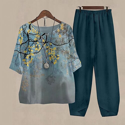 Mulheres Camisa Social Conjuntos de calças Calças Básico Azul Feriado Final de semana Floral Imprimir Decote Redondo S M L XL 2XL
Mulheres Camisa Social Conjuntos de calças Calças Básico Azul Feriado Final de semana Floral Imprimir Decote Redondo S M L XL 2XL