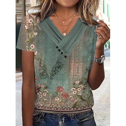 Mulheres Camiseta Blusa Branco Verde Claro Azul Gráfico Floral Imprimir Manga Curta Feriado Casual Decote V Padrão Tema Flores S
Mulheres Camiseta Blusa Branco Verde Claro Azul Gráfico Floral Imprimir Manga Curta Feriado Casual Decote V Padrão Tema Flores S