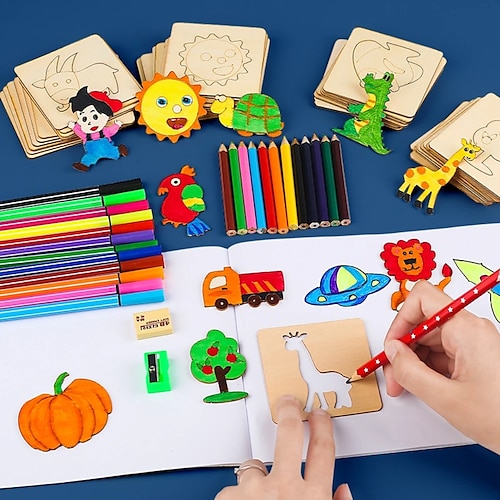 

20 шт Монтессори детские игрушки для рисования деревянные поделки трафареты для рисования шаблон ремесло игрушки головоломки развивающие игрушки для детей подарки
