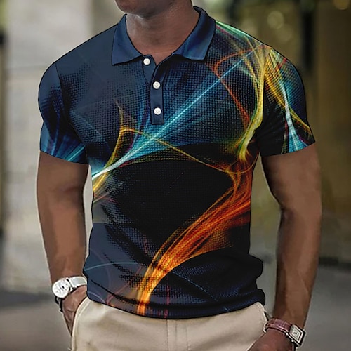

Men's Waffle Polo Shirt Button Up Polos Lapel Polo Polo Shirt Golf Shirt Graphic Prints Geometry Linear Turndown Yellow Red Blue Purple Green Outdoor Street Short Sleeve Print Clothing Apparel