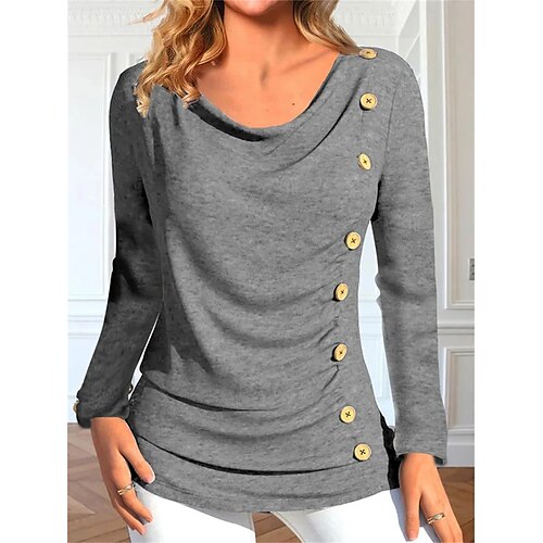 Mulheres Camiseta Cinzento Tecido Botão Manga Longa Diário Final de semana Básico Decote Redondo Padrão S
Mulheres Camiseta Cinzento Tecido Botão Manga Longa Diário Final de semana Básico Decote Redondo Padrão S