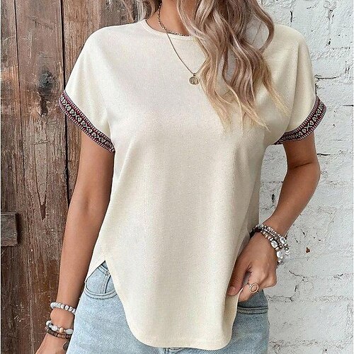 Mulheres Camiseta Bege Tecido Manga Curta Diário Final de semana Básico Decote Redondo Padrão S
Mulheres Camiseta Bege Tecido Manga Curta Diário Final de semana Básico Decote Redondo Padrão S