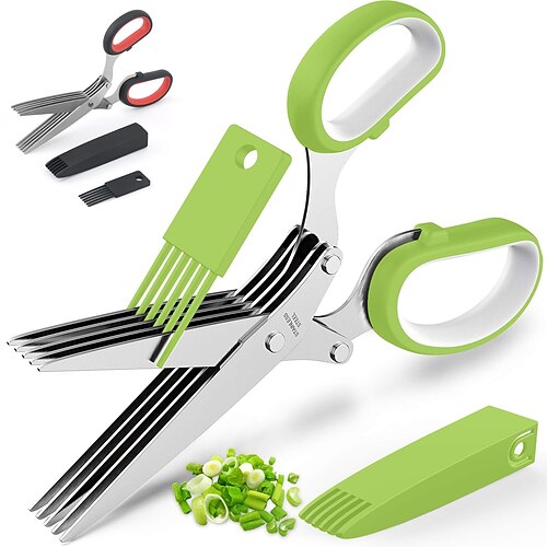 

Updated 2023 Herb Scissors Set - Cool Kitchen Gadgets for Cutting Fresh Garden Herbs - Herb Cutter Shears with 5 Blades and Cover, Sharp and Anti-rust Stainless Steel, Dishwasher Safe