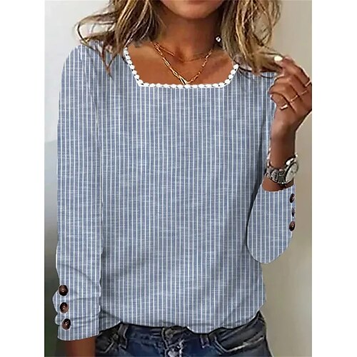 Mulheres Camiseta Azul Listrado Imprimir Manga Longa Diário Final de semana Básico Decote Quadrado Padrão Pintura S
Mulheres Camiseta Azul Listrado Imprimir Manga Longa Diário Final de semana Básico Decote Quadrado Padrão Pintura S