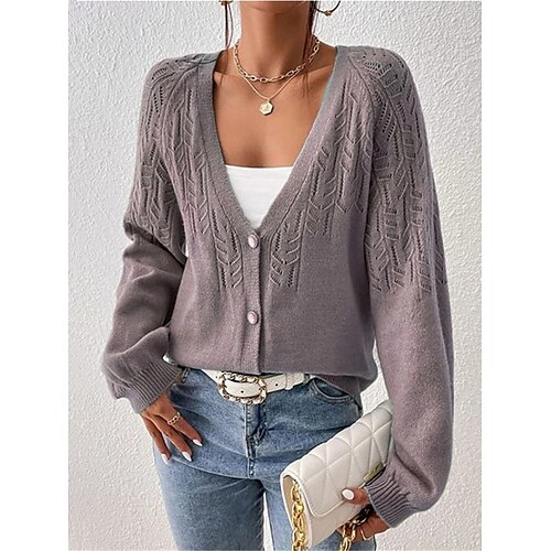 Mulheres Sueter Cardigan Saltador Estriado Tricotar Botão Côr Sólida Decote V à moda Casual Diário Para Noite Verão Outono Vermelho Azul S M L
Mulheres Sueter Cardigan Saltador Estriado Tricotar Botão Côr Sólida Decote V à moda Casual Diário Para Noite Verão Outono Vermelho Azul S M L