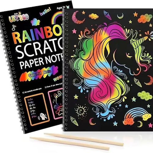 

12 Sheets Rainbow Scratch Off Notebooks Arts Crafts Supplies Set Color Drawing Paper Kit For Kids Birthday Game Party Favor Christmas Easter Activity Toy For 3-12 Year Old Girls Boys Easter Gift