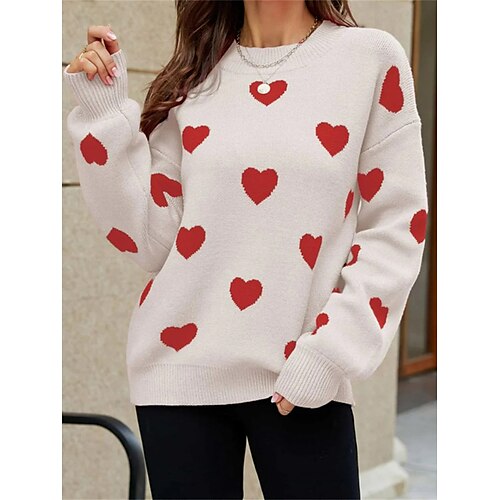 Damen Pullover Strickwaren Gerippt Stricken Bedruckt Herz Rundhalsausschnitt Stilvoll Brautkleider schlicht Outdoor Täglich Herbst Winter Schwarz Weiß Wein S
Damen Pullover Strickwaren Gerippt Stricken Bedruckt Herz Rundhalsausschnitt Stilvoll Brautkleider schlicht Outdoor Täglich Herbst Winter Schwarz Weiß Wein S