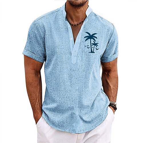 

мужская рубашка кокосовая пальма графикастойка воротник королевский синий синий зеленый хаки светло-голубой открытый уличный с коротким рукавом принт одежда мода уличная дизайнерская повседневная