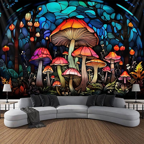 

Stained Glass Mushroom Hanging Tapestry Wall Art Large Tapestry Mural Decor Photograph Backdrop Blanket Curtain Home Bedroom Living Room Decoration