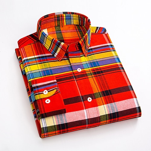 

Men's Dress Shirt Plaid Shirt Button Down Shirt Collared Shirt Yellow Red Blue Long Sleeve Plaid / Check Turndown Spring & Fall Wedding Street Clothing Apparel Button-Down