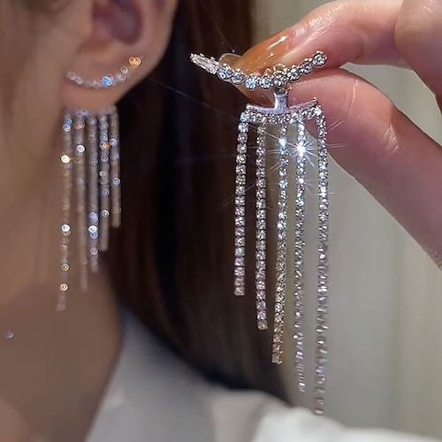 

Women's Drop Earrings Fine Jewelry Tassel Fringe Precious Stylish Luxury Earrings Jewelry Silver For Wedding Party 1 Pair