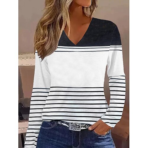 Women's T shirt Tee White Graphic Striped Print Long Sleeve Daily Weekend Basic V Neck Regular Painting S
Women's T shirt Tee White Graphic Striped Print Long Sleeve Daily Weekend Basic V Neck Regular Painting S