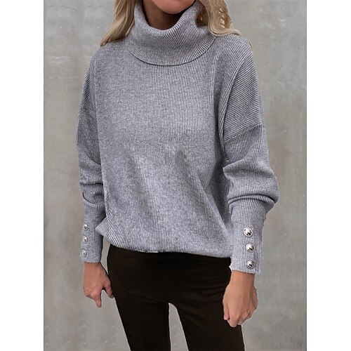 Women's Pullover Sweater Jumper Jumper Ribbed Knit Button Solid Color Turtleneck Stylish Casual Outdoor Home Summer Fall Black White S M L
Women's Pullover Sweater Jumper Jumper Ribbed Knit Button Solid Color Turtleneck Stylish Casual Outdoor Home Summer Fall Black White S M L