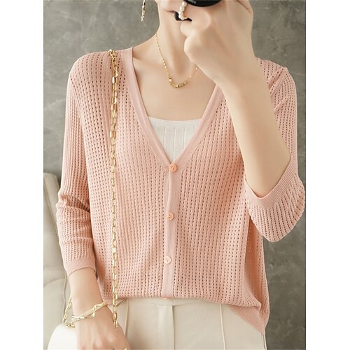 Women's Cardigan Sweater Jumper Ribbed Knit Button Solid Color V Neck Stylish Casual Daily Going out Summer Fall Black White S M L
Women's Cardigan Sweater Jumper Ribbed Knit Button Solid Color V Neck Stylish Casual Daily Going out Summer Fall Black White S M L