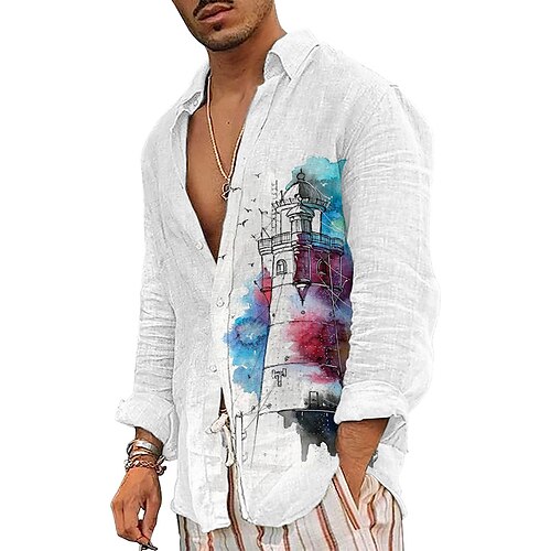 Homme Chemise Chemise Lin Imprimés Photos Bâtiment Col rabattu Blanche Bleu Extérieur Plein Air manche longue Imprimer Vêtement Tenue Lin Mode Vêtement de rue Design Décontractées
Homme Chemise Chemise Lin Imprimés Photos Bâtiment Col rabattu Blanche Bleu Extérieur Plein Air manche longue Imprimer Vêtement Tenue Lin Mode Vêtement de rue Design Décontractées