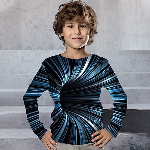 

Boys 3D Graphic Optical Illusion T shirt Tee Long Sleeve 3D Print Summer Spring Fall Sports Fashion Streetwear Polyester Kids 3-12 Years Outdoor Casual Daily Regular Fit