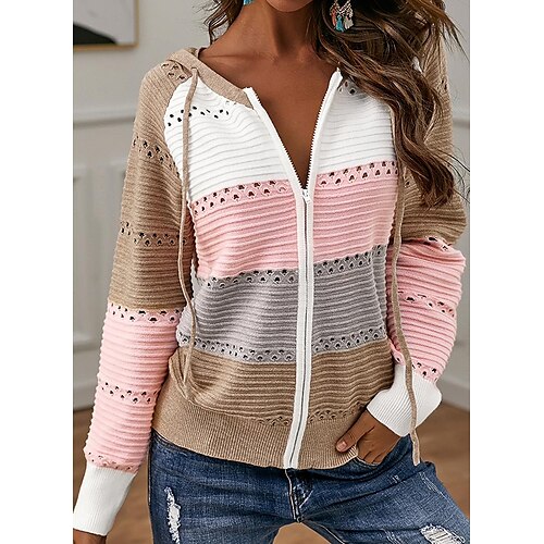 Women's Cardigan Sweater Jumper Ribbed Knit Patchwork Zipper Color Block Hooded Stylish Casual Outdoor Daily Spring Fall Black Pink S M L
Women's Cardigan Sweater Jumper Ribbed Knit Patchwork Zipper Color Block Hooded Stylish Casual Outdoor Daily Spring Fall Black Pink S M L