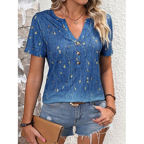 Mulheres Camiseta Azul Floral Botão Imprimir Manga Curta Feriado Final de semana Básico Decote V Padrão Tema Flores Pintura S
Mulheres Camiseta Azul Floral Botão Imprimir Manga Curta Feriado Final de semana Básico Decote V Padrão Tema Flores Pintura S