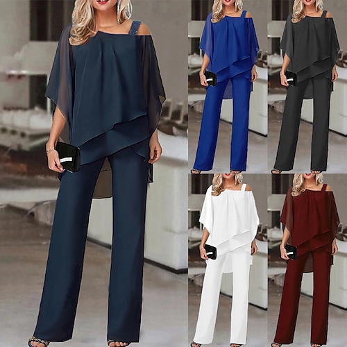 

Women's Shirt Pants Sets Solid Color Casual Daily Streetwear Daily Short Sleeve One Shoulder Black Fall & Winter